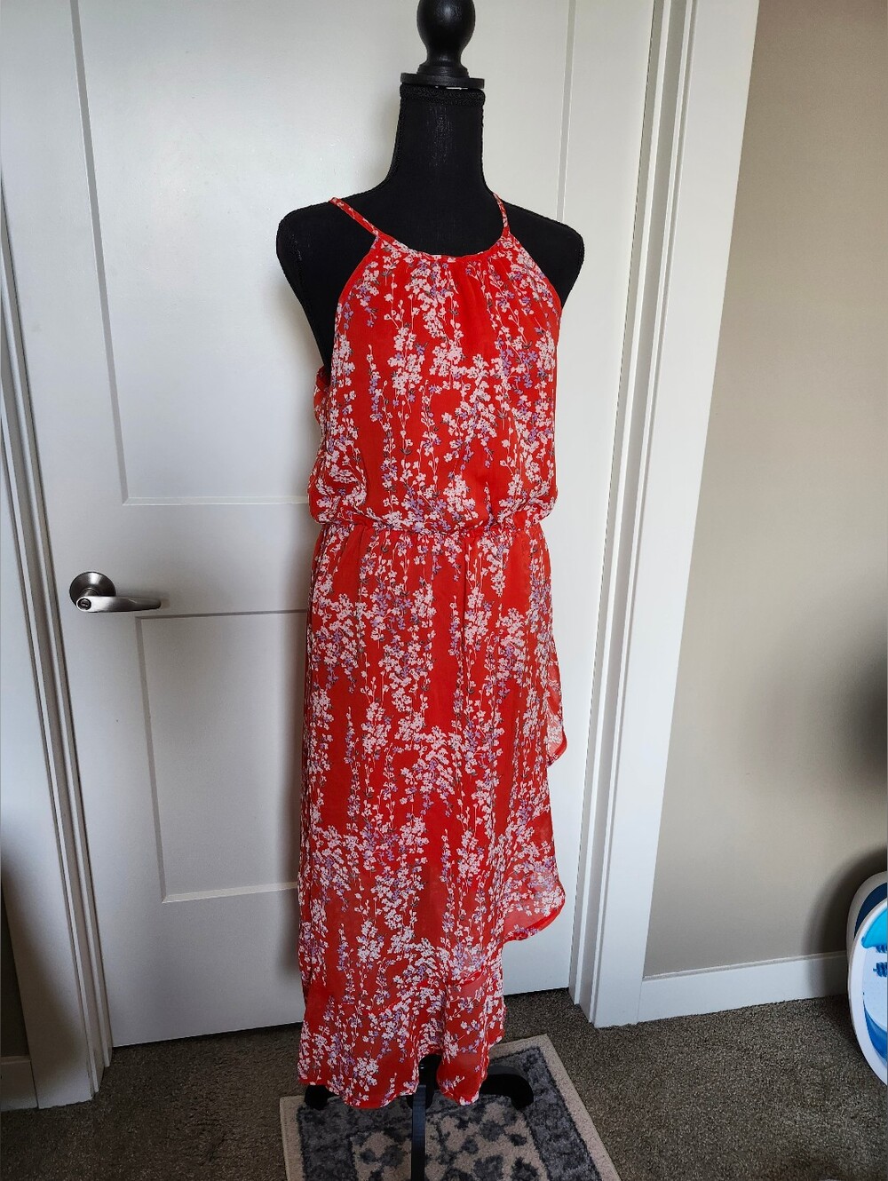 Coral Floral Halter Midi Dress